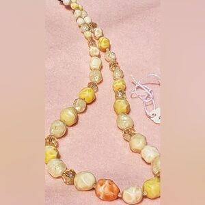 Plastic & Glass Yellow/ Orange Hand Beaded Necklace
